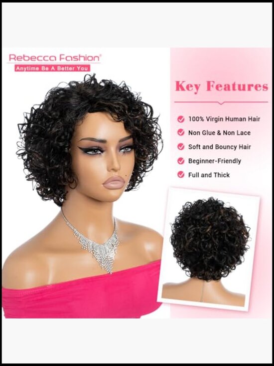 Short Curly Bob Wig Side Part Non Lace Glueless Human Hair Wig 130 Density